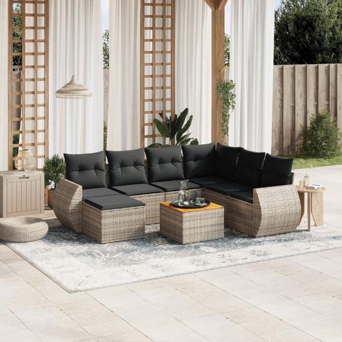 8-tlg. Garten-Sofagarnitur mit Kissen Schwarz Poly Rattan