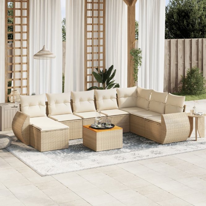9-tlg. Garten-Sofagarnitur mit Kissen Schwarz Poly Rattan