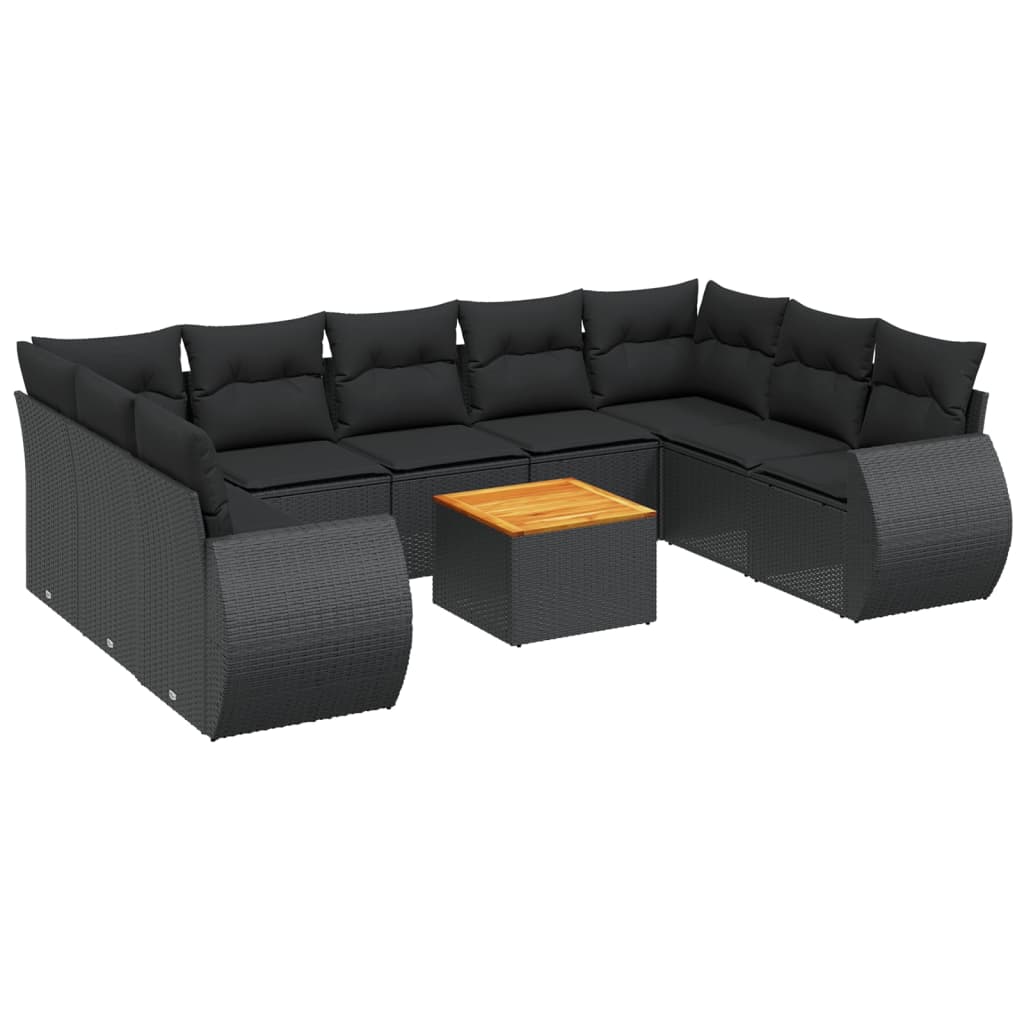 vidaXL 10-tlg. Garten-Sofagarnitur mit Kissen Schwarz Poly Rattan