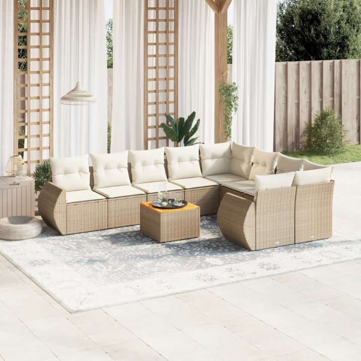 vidaXL 10-tlg. Garten-Sofagarnitur mit Kissen Schwarz Poly Rattan