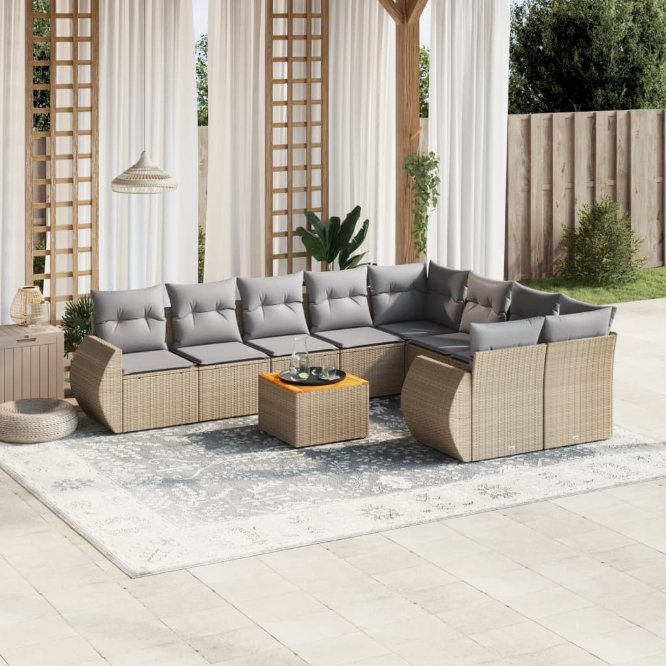 vidaXL 10-tlg. Garten-Sofagarnitur mit Kissen Schwarz Poly Rattan