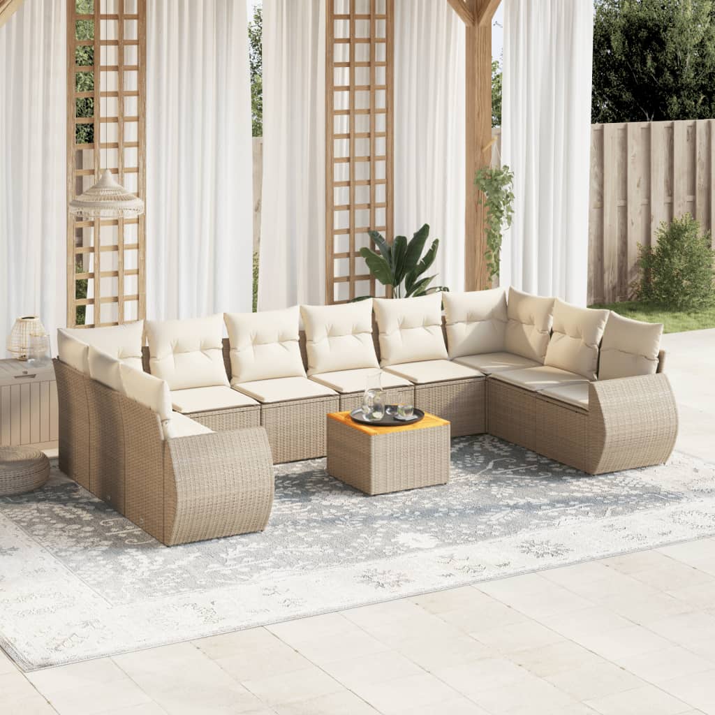vidaXL 11-tlg. Garten-Sofagarnitur mit Kissen Schwarz Poly Rattan