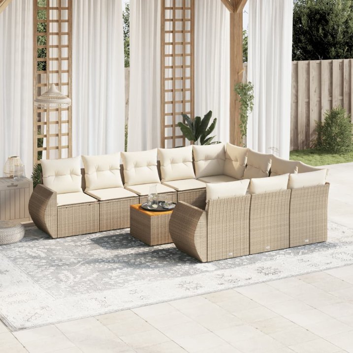 vidaXL 11-tlg. Garten-Sofagarnitur mit Kissen Schwarz Poly Rattan