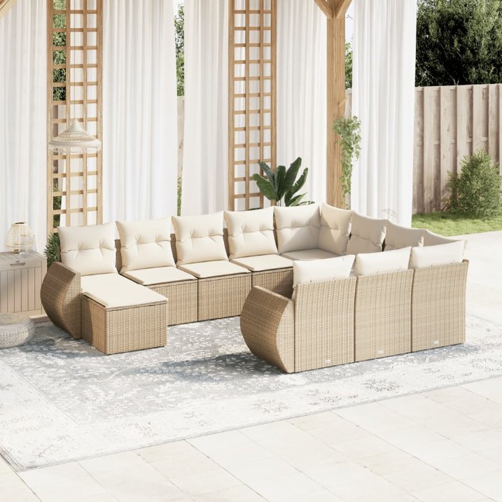 vidaXL 11-tlg. Garten-Sofagarnitur mit Kissen Schwarz Poly Rattan