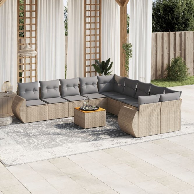 vidaXL 11-tlg. Garten-Sofagarnitur mit Kissen Schwarz Poly Rattan