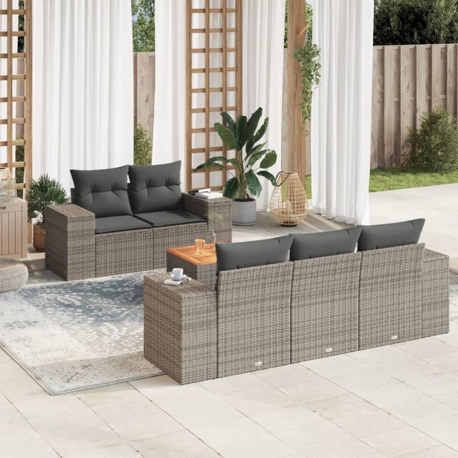 6-tlg. Garten-Sofagarnitur mit Kissen Schwarz Poly Rattan
