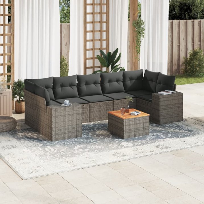 8-tlg. Garten-Sofagarnitur mit Kissen Schwarz Poly Rattan