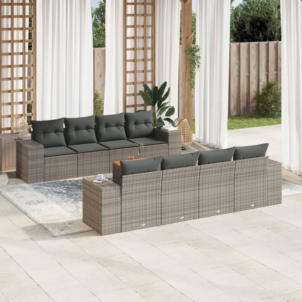 9-tlg. Garten-Sofagarnitur mit Kissen Schwarz Poly Rattan