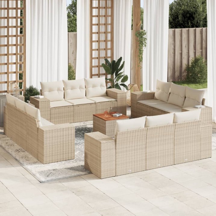 13-tlg. Garten-Sofagarnitur mit Kissen Schwarz Poly Rattan