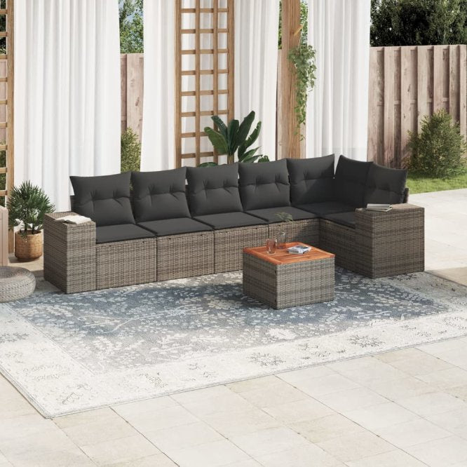 7-tlg. Garten-Sofagarnitur mit Kissen Schwarz Poly Rattan