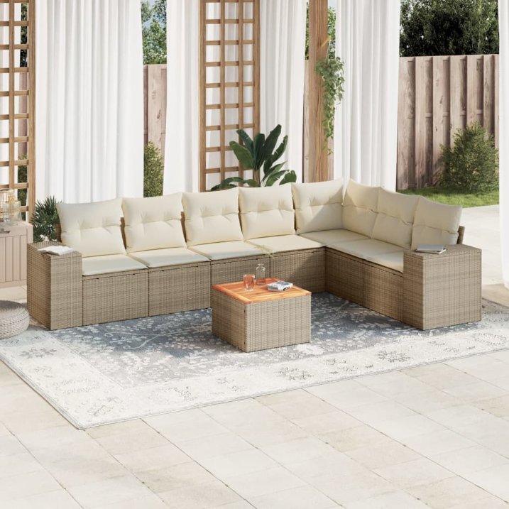 8-tlg. Garten-Sofagarnitur mit Kissen Schwarz Poly Rattan