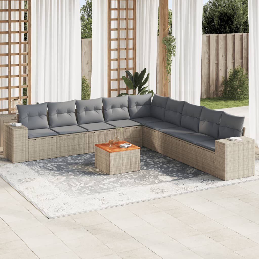 vidaXL 10-tlg. Garten-Sofagarnitur mit Kissen Schwarz Poly Rattan