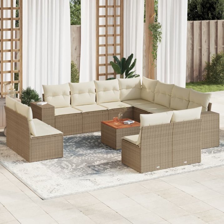 12-tlg. Garten-Sofagarnitur mit Kissen Schwarz Poly Rattan