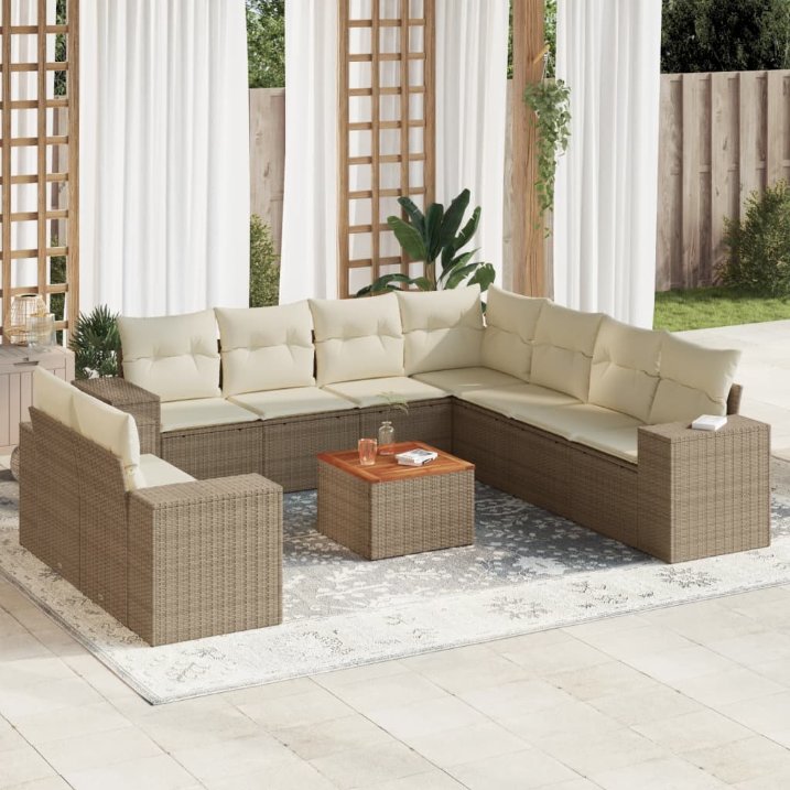 vidaXL 10-tlg. Garten-Sofagarnitur mit Kissen Schwarz Poly Rattan