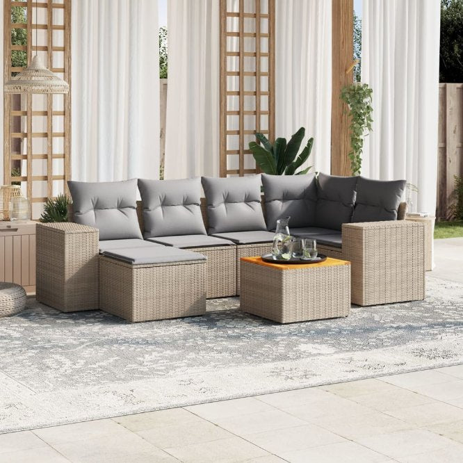 7-tlg. Garten-Sofagarnitur mit Kissen Schwarz Poly Rattan