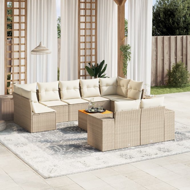 vidaXL 10-tlg. Garten-Sofagarnitur mit Kissen Schwarz Poly Rattan