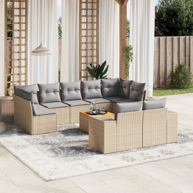 vidaXL 10-tlg. Garten-Sofagarnitur mit Kissen Schwarz Poly Rattan