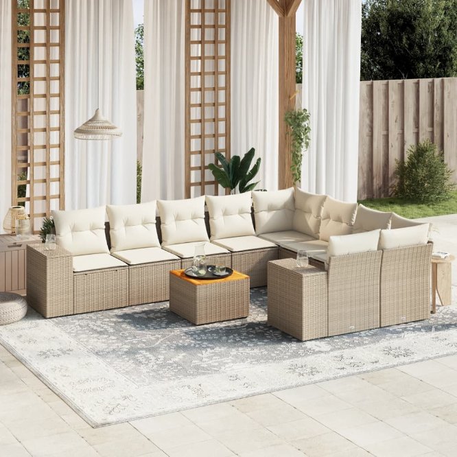 vidaXL 10-tlg. Garten-Sofagarnitur mit Kissen Schwarz Poly Rattan