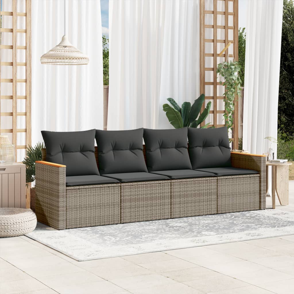 4-tlg. Garten-Sofagarnitur mit Kissen Schwarz Poly Rattan