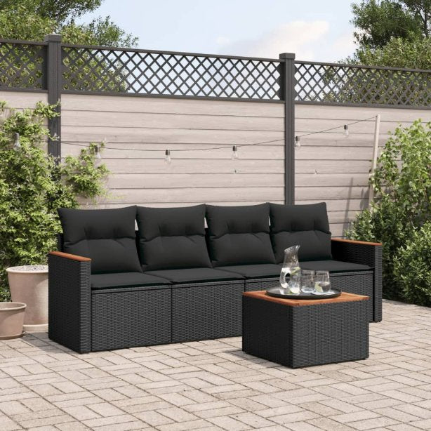 4-tlg. Garten-Sofagarnitur mit Kissen Schwarz Poly Rattan