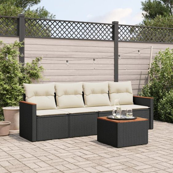 4-tlg. Garten-Sofagarnitur mit Kissen Schwarz Poly Rattan