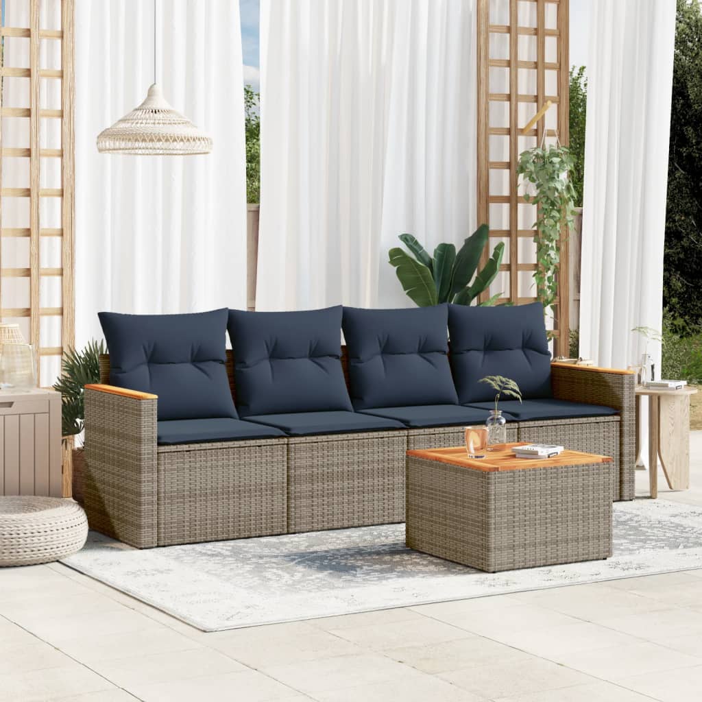 4-teiliges Gartensofa-Set mit Kissen, schwarzes Polyrattan