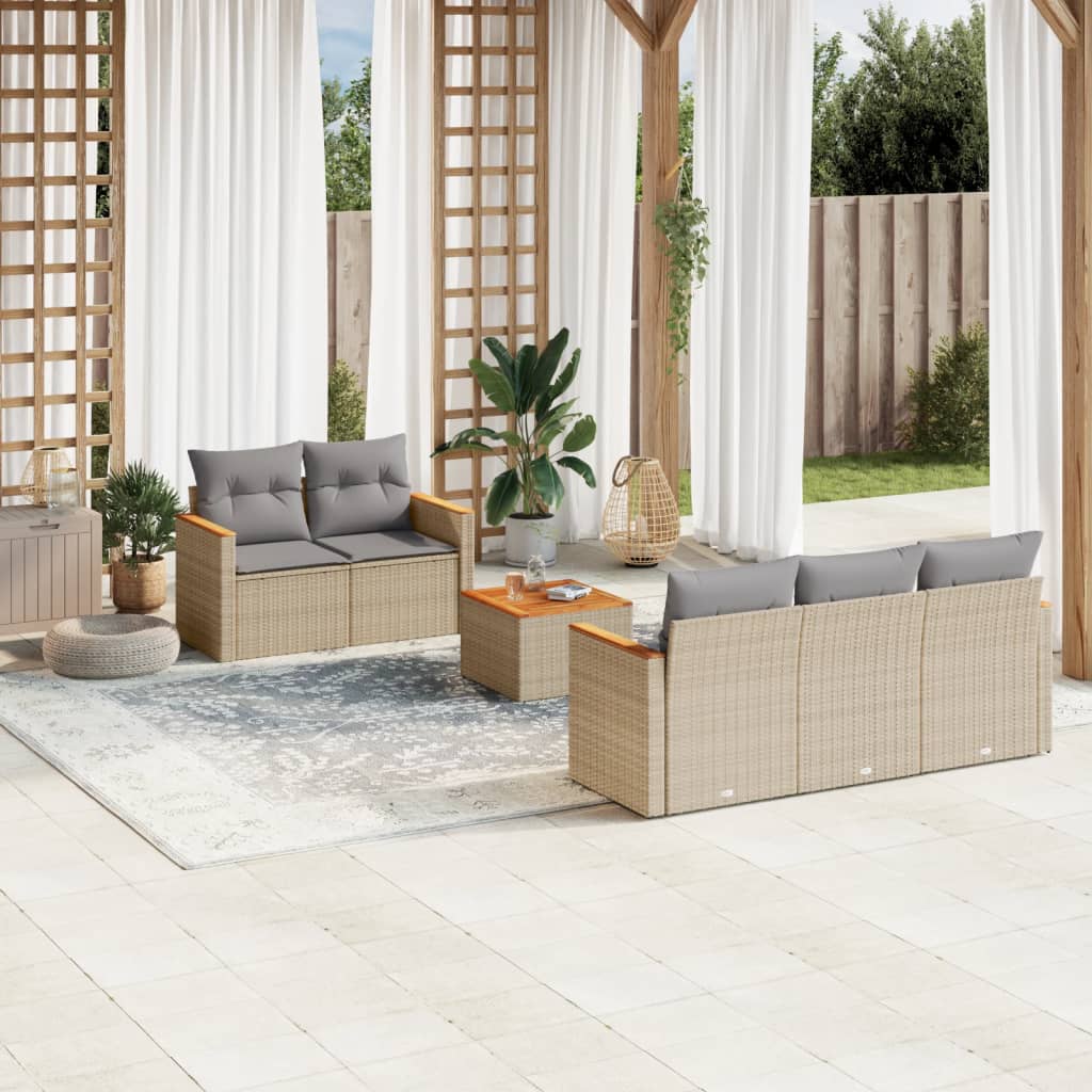 6-tlg. Garten-Sofagarnitur mit Kissen Schwarz Poly Rattan