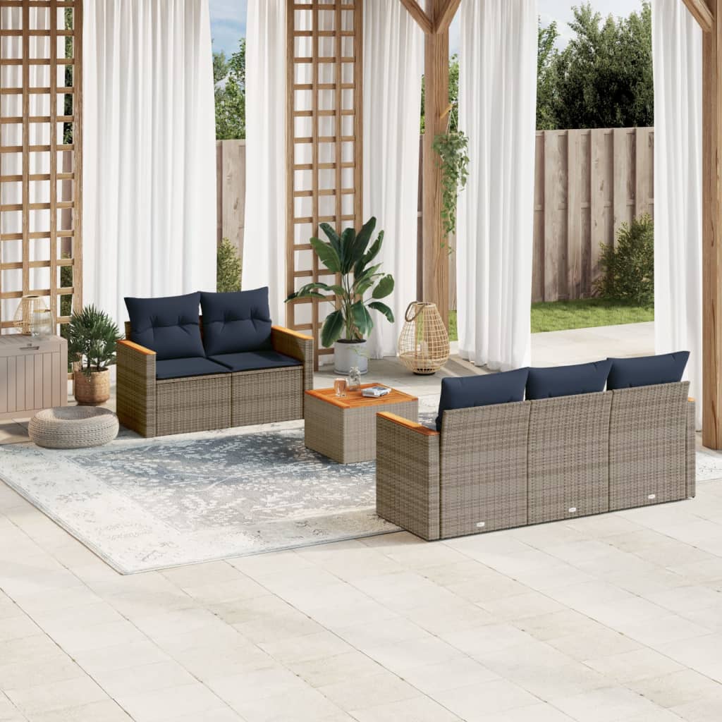 6-teiliges Gartensofa-Set mit Kissen, schwarzes Polyrattan
