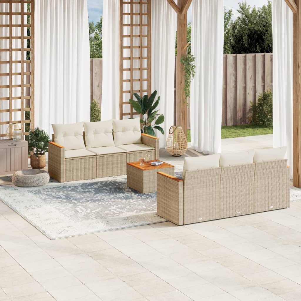 7-tlg. Garten-Sofagarnitur mit Kissen Schwarz Poly Rattan