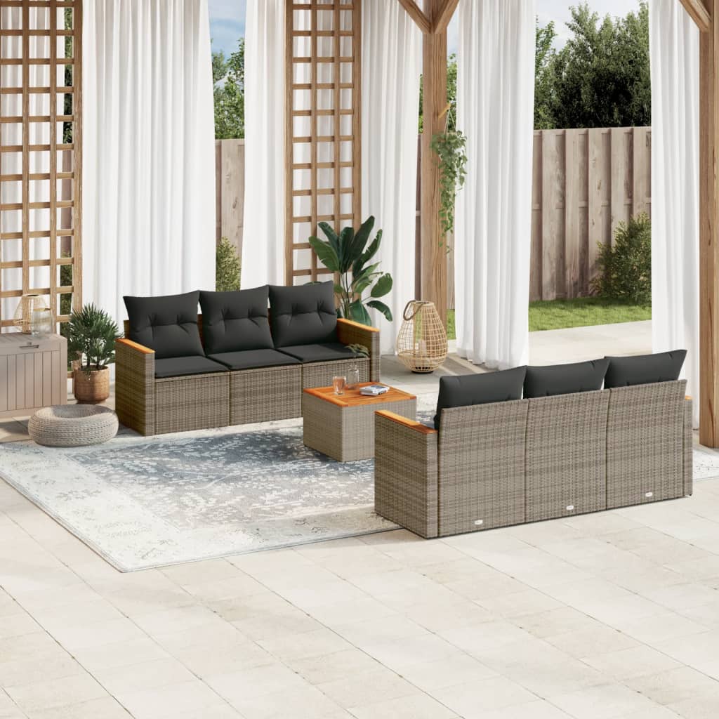 7-tlg. Garten-Sofagarnitur mit Kissen Schwarz Poly Rattan
