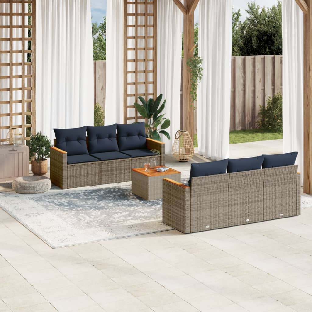 7-teiliges Gartensofa-Set mit Kissen, schwarzes Polyrattan