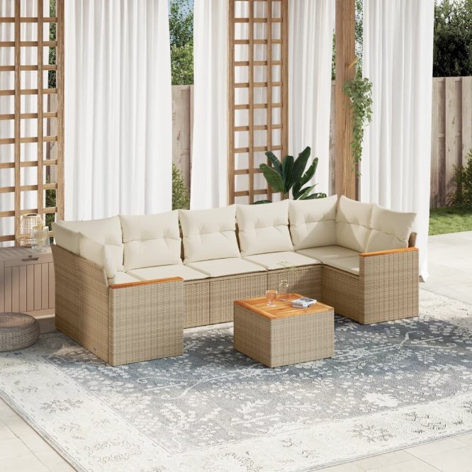 8-tlg. Garten-Sofagarnitur mit Kissen Schwarz Poly Rattan