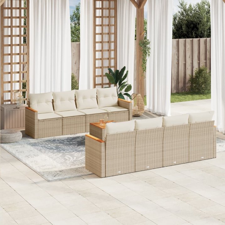 9-tlg. Garten-Sofagarnitur mit Kissen Schwarz Poly Rattan