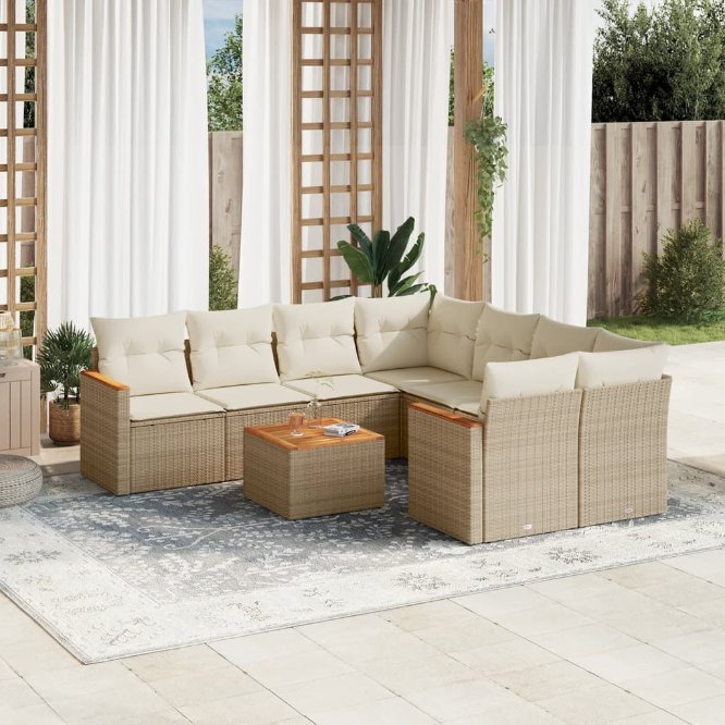 9-tlg. Garten-Sofagarnitur mit Kissen Schwarz Poly Rattan