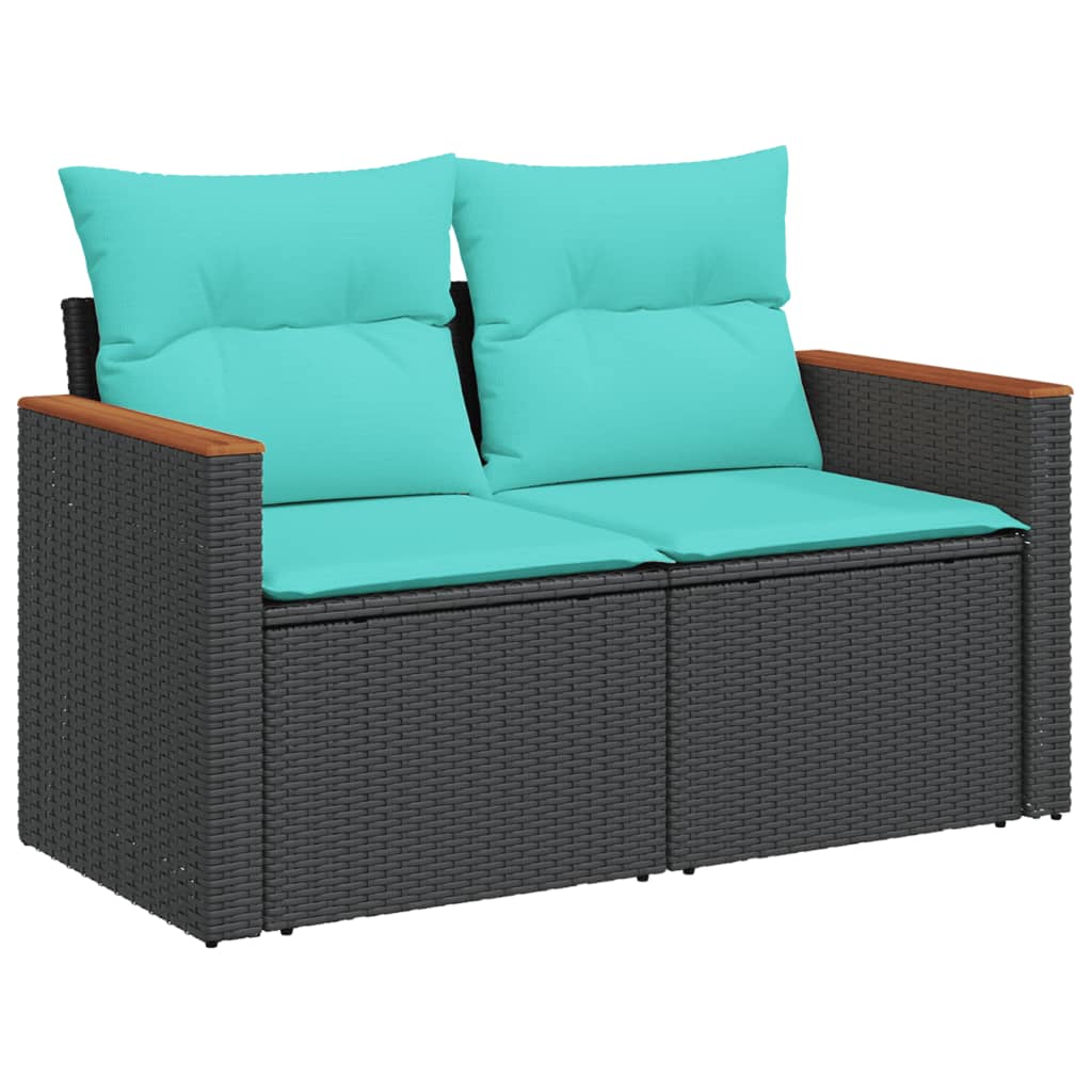 vidaXL 12-teiliges Gartensofa-Set mit Kissen, schwarzes Polyrattan