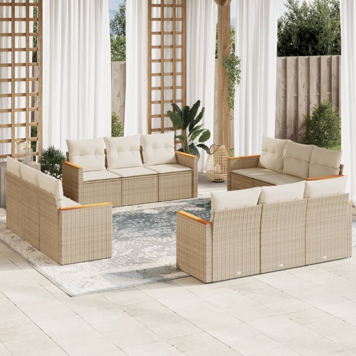 12-tlg. Garten-Sofagarnitur mit Kissen Schwarz Poly Rattan