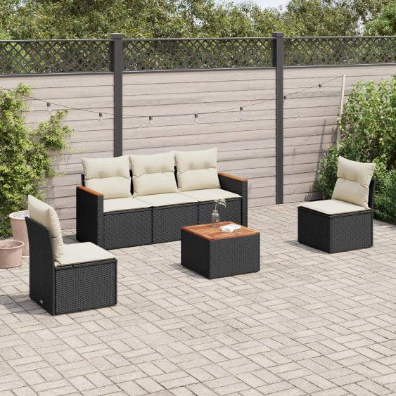5-tlg. Garten-Sofagarnitur mit Kissen Schwarz Poly Rattan