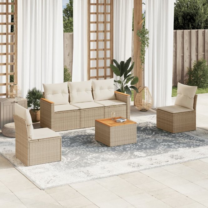 5-tlg. Garten-Sofagarnitur mit Kissen Schwarz Poly Rattan