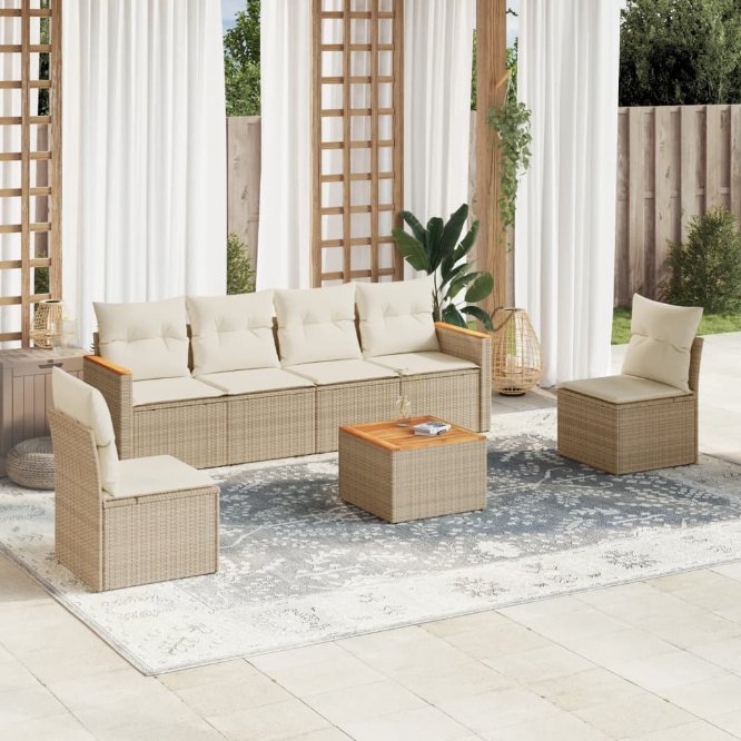 6-tlg. Garten-Sofagarnitur mit Kissen Schwarz Poly Rattan