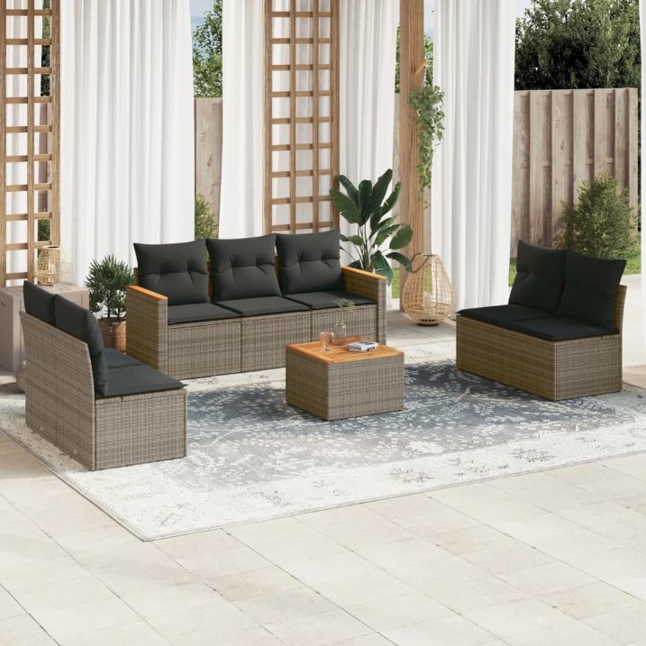7-tlg. Garten-Sofagarnitur mit Kissen Schwarz Poly Rattan
