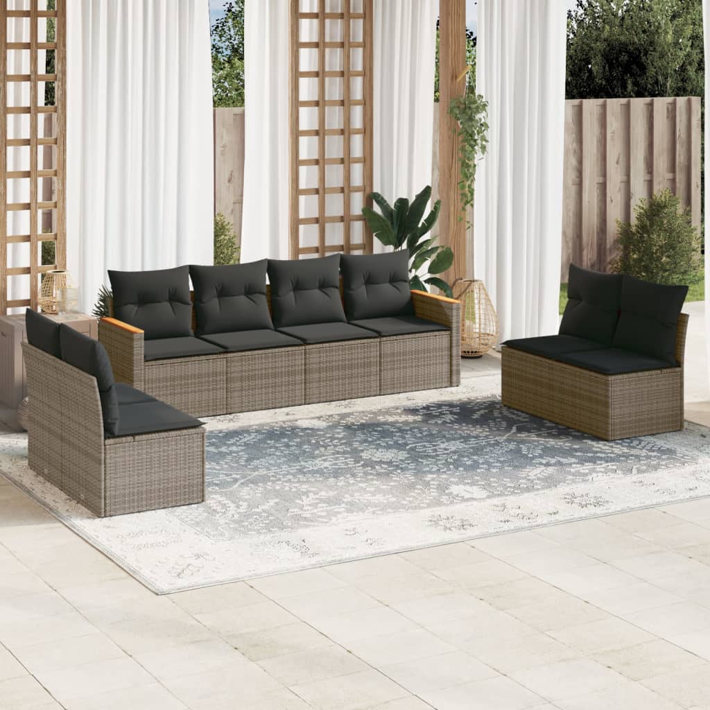 8-tlg. Garten-Sofagarnitur mit Kissen Schwarz Poly Rattan
