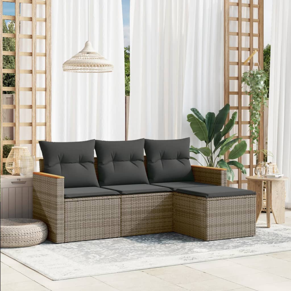 4-tlg. Garten-Sofagarnitur mit Kissen Schwarz Poly Rattan