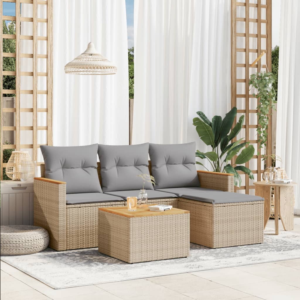 4-tlg. Garten-Sofagarnitur mit Kissen Schwarz Poly Rattan