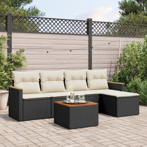 5-tlg. Garten-Sofagarnitur mit Kissen Schwarz Poly Rattan