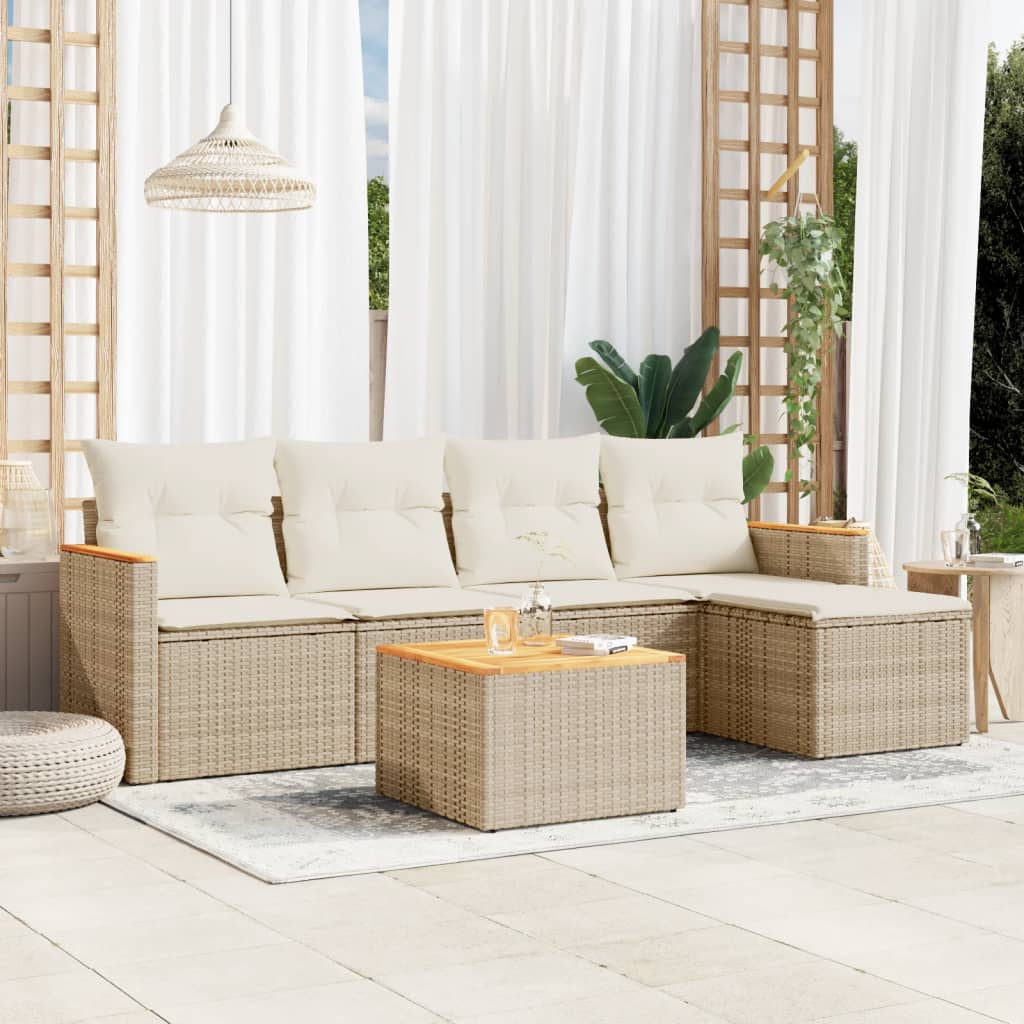 5-tlg. Garten-Sofagarnitur mit Kissen Schwarz Poly Rattan