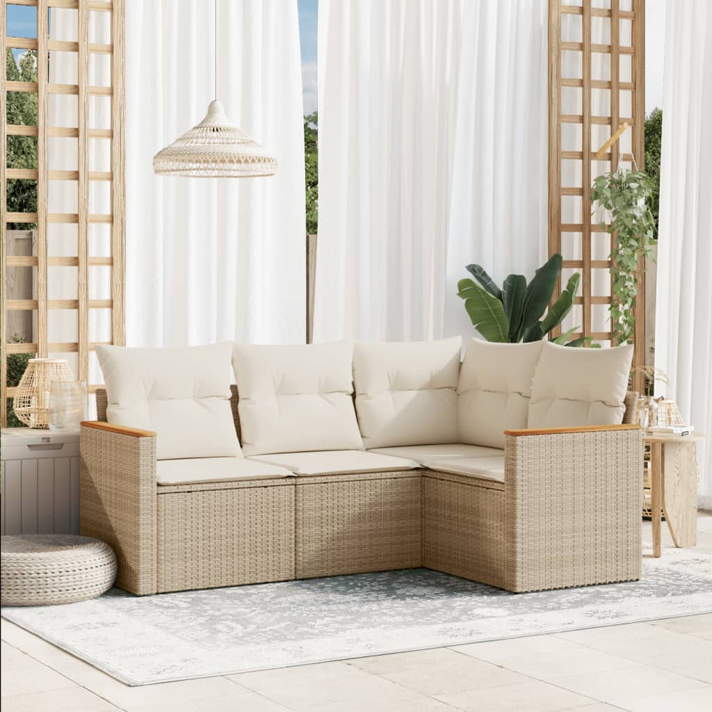 4-tlg. Garten-Sofagarnitur mit Kissen Schwarz Poly Rattan