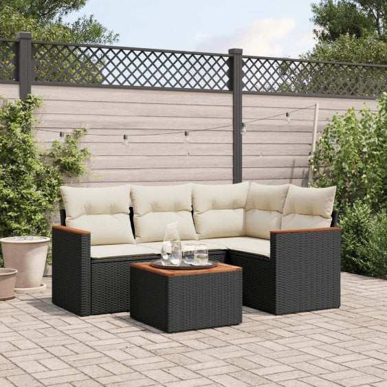 4-tlg. Garten-Sofagarnitur mit Kissen Schwarz Poly Rattan