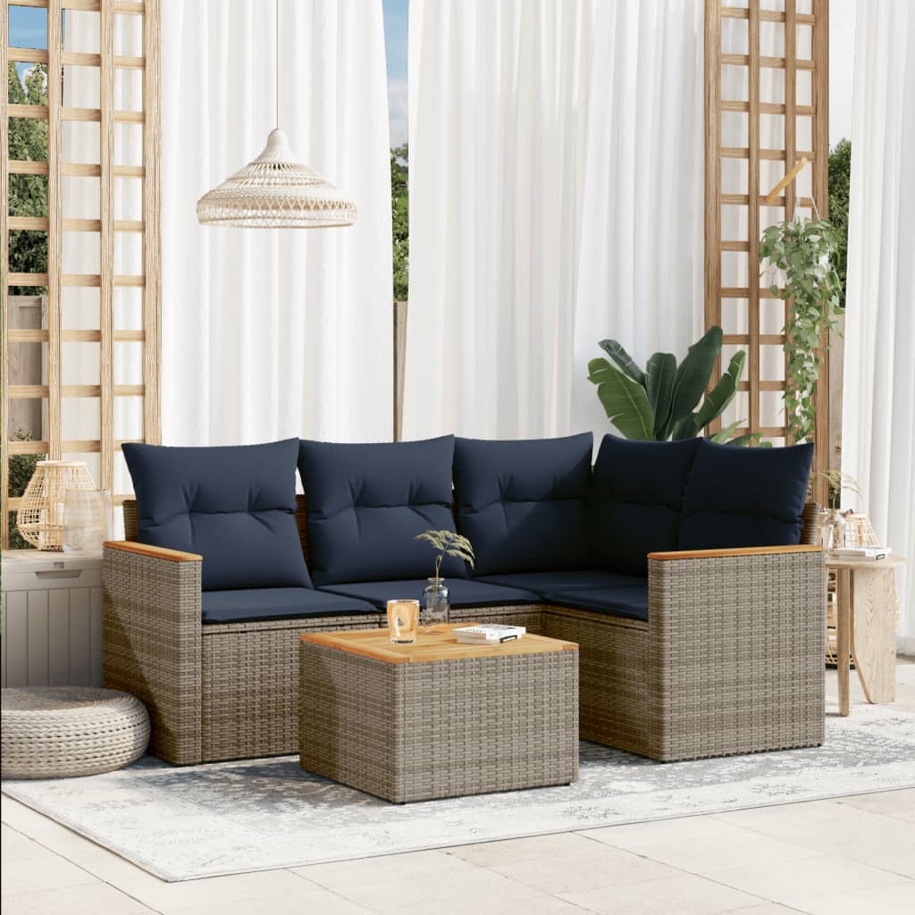 4-teiliges Gartensofa-Set mit Kissen, schwarzes Polyrattan