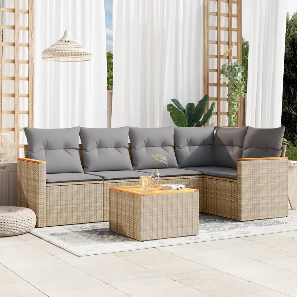 5-tlg. Garten-Sofagarnitur mit Kissen Schwarz Poly Rattan