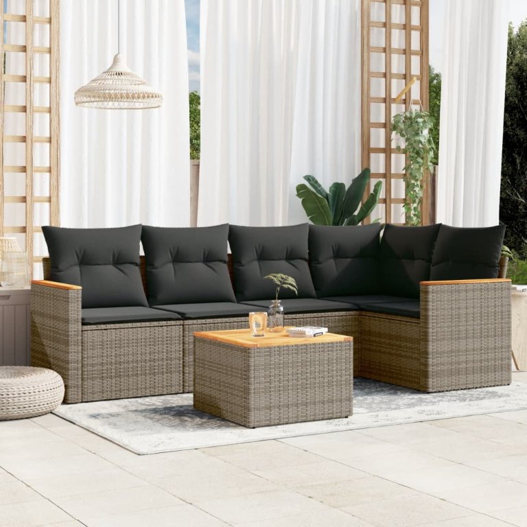 5-tlg. Garten-Sofagarnitur mit Kissen Schwarz Poly Rattan